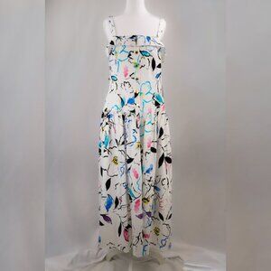 Karl Lagerfeld Abstract Printed Square-Neck Midi Dress, White Multi, US 8